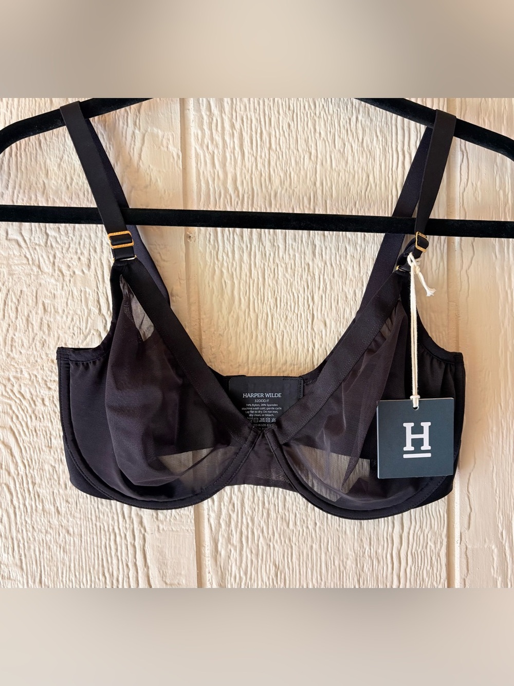 Harper Wilde Comfort Mesh Plunge Underwire Bra Black 32DDD 32F